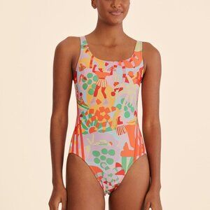Farm Rio x adidas One-Piece Swimsuit | Size 14 | NWT | Pearl Citrine | Cut-Out